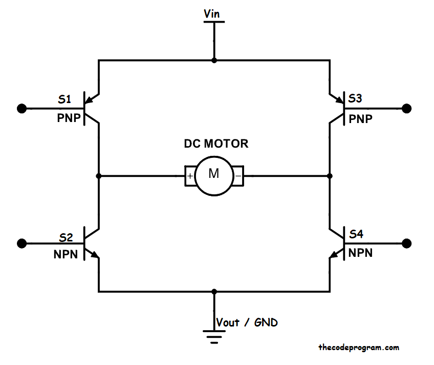 Basic H-Bridge Circuit with Transistors- Thecodeprogram