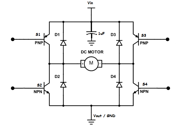 Basic H-Bridge Circuit with Transistors and Protection Diodes - Thecodeprogram