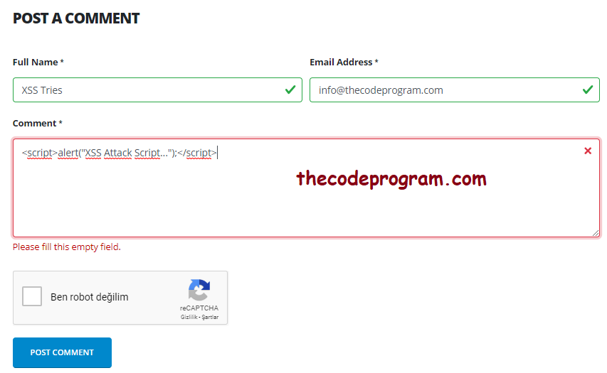 Stored XSS Example Comment Line