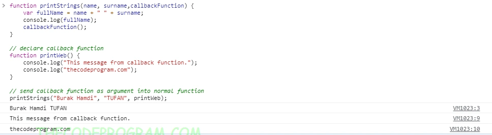 JavaScript Callback Function Example Output