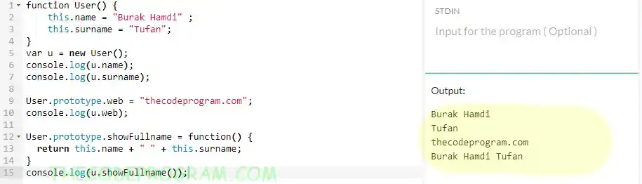 JavaScript simple Prototype example output