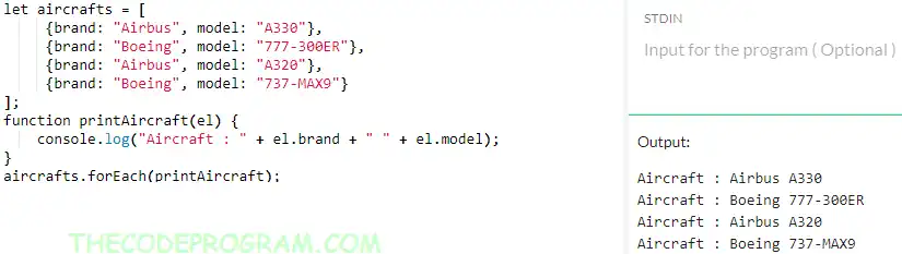 Javascript foreach function call example with javascript object